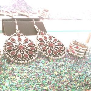 Purple and Silver earrings and matching rings